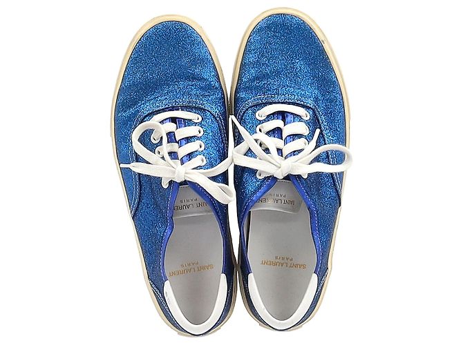 Sneakers basse Saint Laurent in glitter blu - vista 3