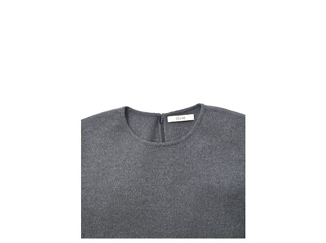 Edge Céline Celine Oversized Pullover mit Rundhalsausschnitt aus grauer Wolle - Ansicht 10
