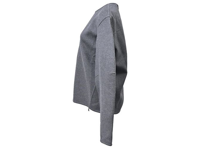 Edge Céline Celine Oversized Pullover mit Rundhalsausschnitt aus grauer Wolle - Ansicht 2