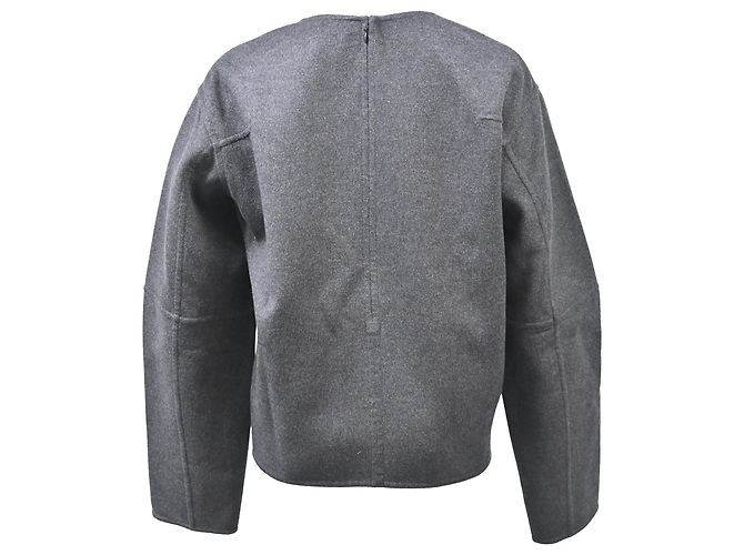 Edge Céline Celine Oversized Pullover mit Rundhalsausschnitt aus grauer Wolle - Ansicht 3