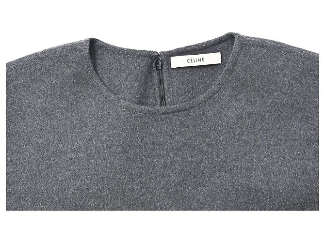 Edge Céline Celine Oversized Pullover mit Rundhalsausschnitt aus grauer Wolle - Ansicht 5