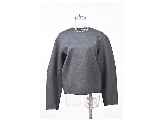 Edge Céline Celine Oversized Pullover mit Rundhalsausschnitt aus grauer Wolle - Ansicht 6