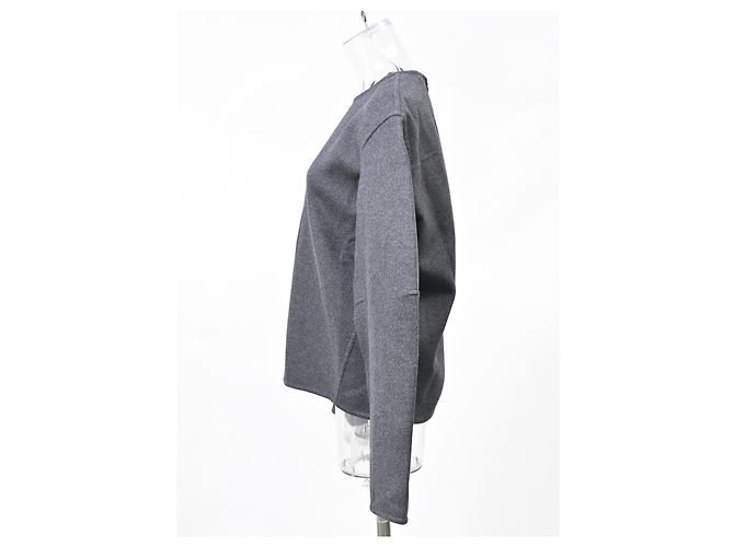 Edge Céline Celine Oversized Pullover mit Rundhalsausschnitt aus grauer Wolle - Ansicht 7