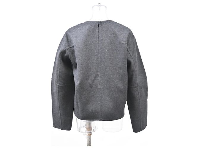 Edge Céline Celine Oversized Pullover mit Rundhalsausschnitt aus grauer Wolle - Ansicht 8