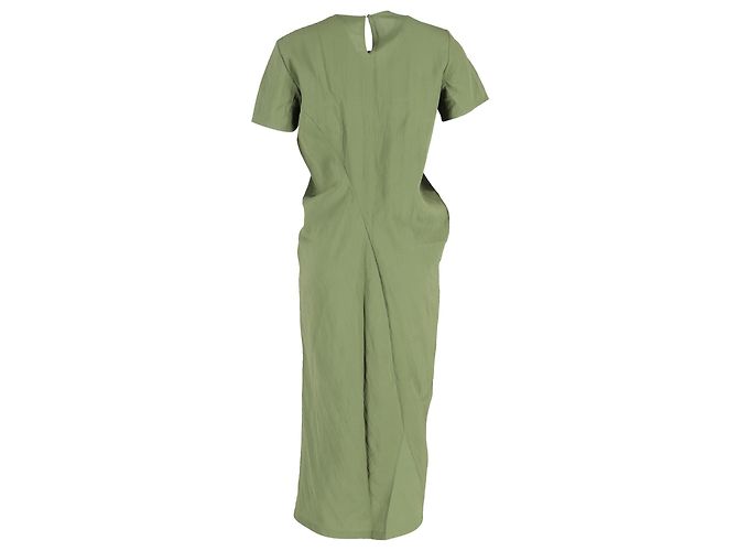 Jil Sander Gathered Shift Dress in Green Polyester - view 3