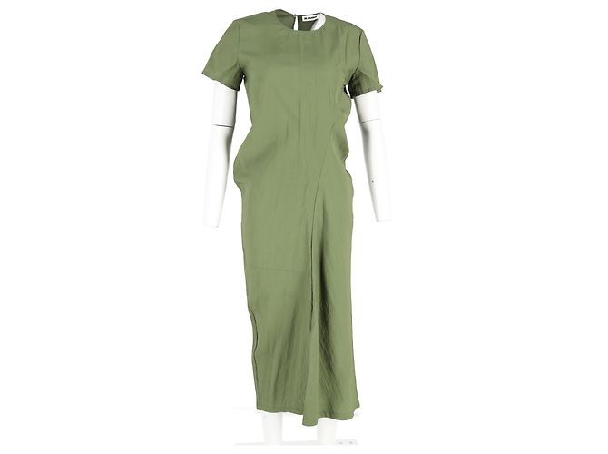 Jil Sander Gathered Shift Dress in Green Polyester - view 4