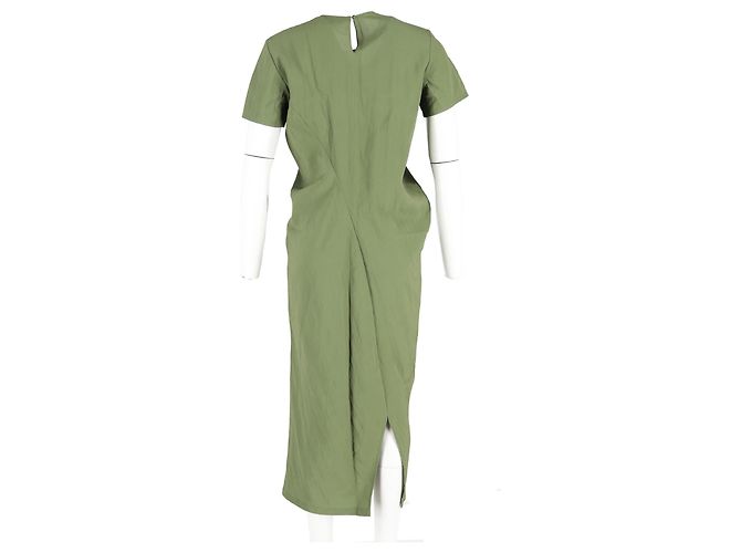 Jil Sander Gathered Shift Dress in Green Polyester - view 6