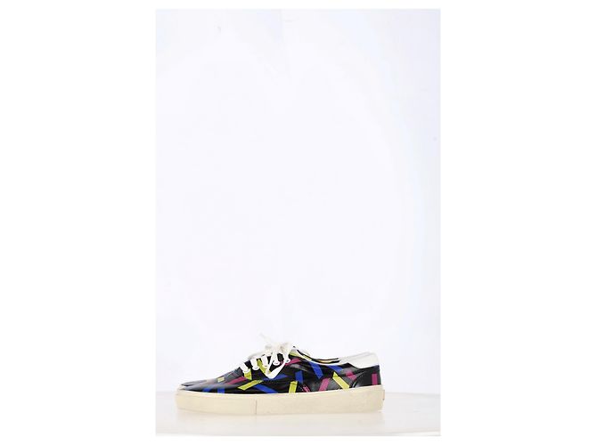 Saint Laurent bedruckte Low-Top-Sneaker aus schwarzem Leder - Ansicht 14
