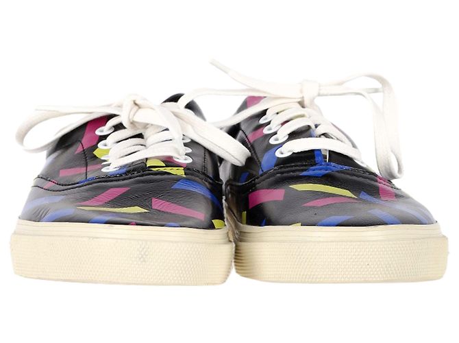 Saint Laurent bedruckte Low-Top-Sneaker aus schwarzem Leder - Ansicht 2