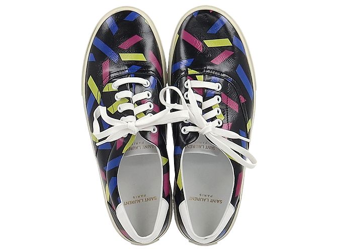 Saint Laurent bedruckte Low-Top-Sneaker aus schwarzem Leder - Ansicht 3