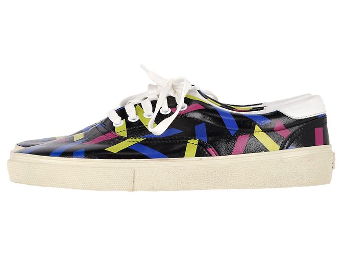 Saint Laurent bedruckte Low-Top-Sneaker aus schwarzem Leder - Ansicht 4