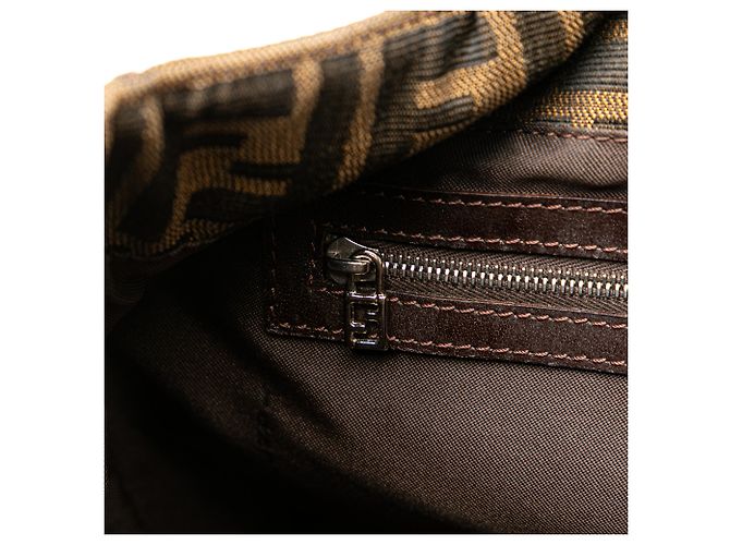 Borsa a spalla in tela Zucca marrone Fendi - vista 7