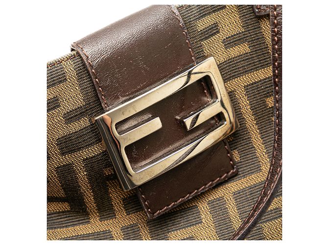Borsa a spalla in tela Zucca marrone Fendi - vista 8