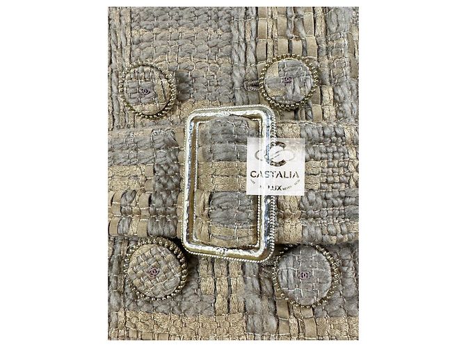 Chanel Abrigo de tweed beige con cinta 34 FR - vista 10