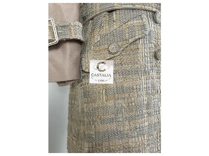 Chanel Abrigo de tweed beige con cinta 34 FR - vista 11