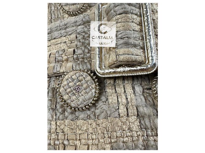 Chanel Abrigo de tweed beige con cinta 34 FR - vista 13