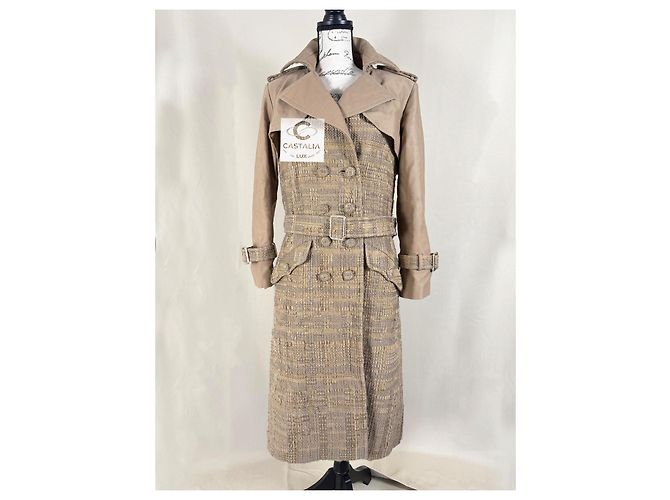 Chanel Abrigo de tweed beige con cinta 34 FR - vista 2