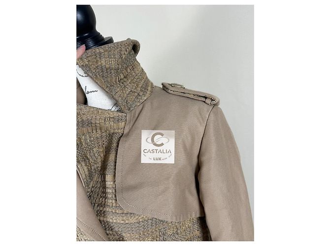 Chanel Abrigo de tweed beige con cinta 34 FR - vista 8