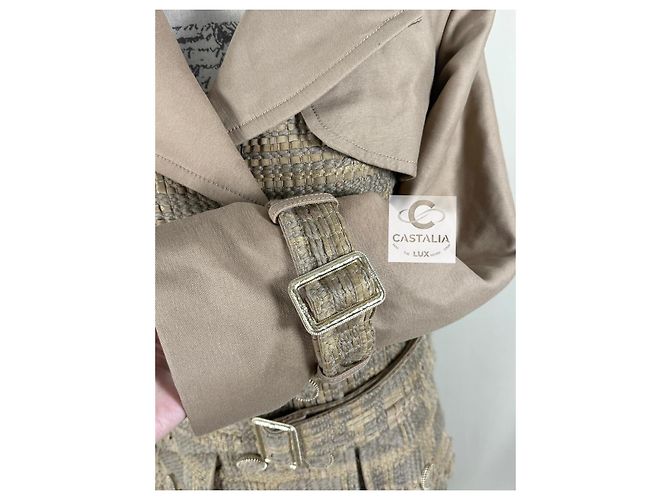 Chanel Abrigo de tweed beige con cinta 34 FR - vista 9
