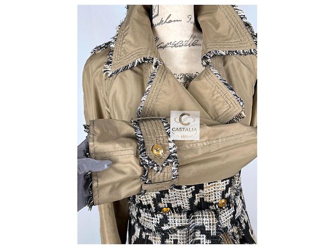 Chanel Trench em tweed pied-de-poule Connoisseurs Gem 2005 36 FR Caqui - vista 13