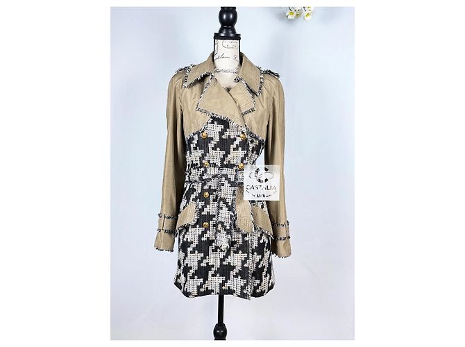 Chanel Trench em tweed pied-de-poule Connoisseurs Gem 2005 36 FR Caqui - vista 2