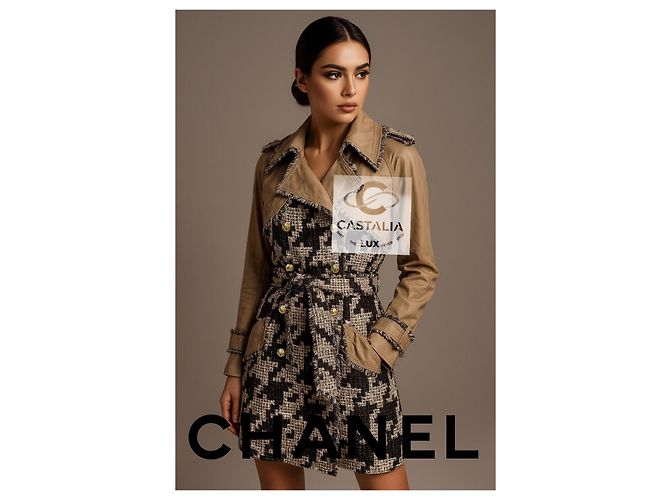 Chanel Trench em tweed pied-de-poule Connoisseurs Gem 2005 36 FR Caqui - vista 3