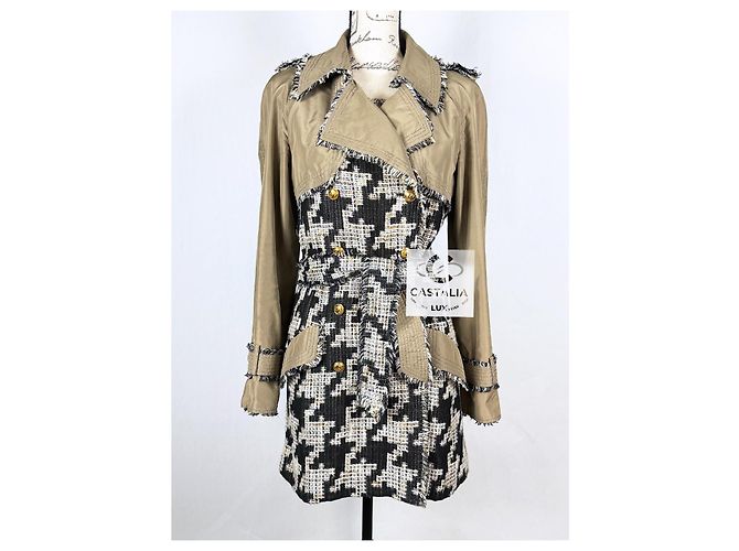 Chanel Trench em tweed pied-de-poule Connoisseurs Gem 2005 36 FR Caqui - vista 9