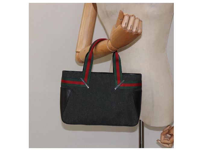 Borsa a mano in tela nera della linea Sherry di GUCCI 73984 Auth SW831 Nero - vista 21