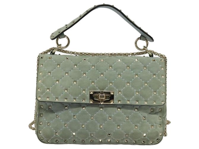 VALENTINO Borsa a spalla con catena e borchie in suede blu chiaro argento autentica 123555 - vista 13