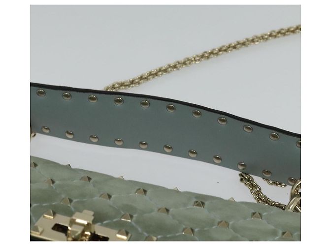 VALENTINO Borsa a spalla con catena e borchie in suede blu chiaro argento autentica 123555 - vista 14