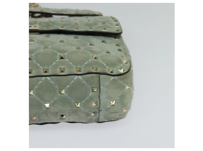 VALENTINO Borsa a spalla con catena e borchie in suede blu chiaro argento autentica 123555 - vista 15