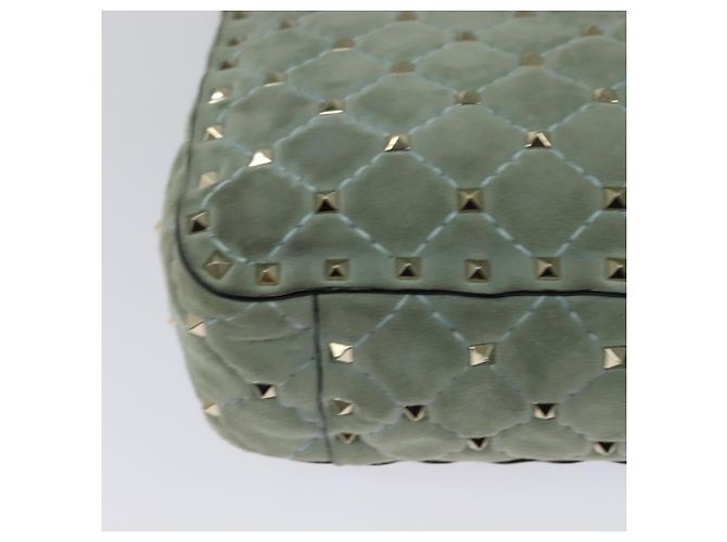 VALENTINO Borsa a spalla con catena e borchie in suede blu chiaro argento autentica 123555 - vista 16
