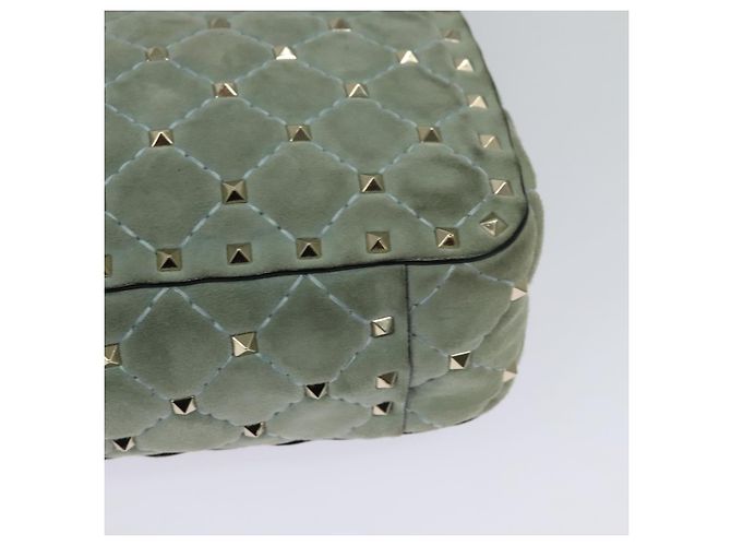 VALENTINO Borsa a spalla con catena e borchie in suede blu chiaro argento autentica 123555 - vista 17