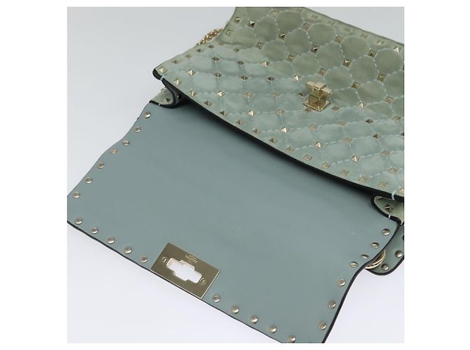 VALENTINO Borsa a spalla con catena e borchie in suede blu chiaro argento autentica 123555 - vista 18
