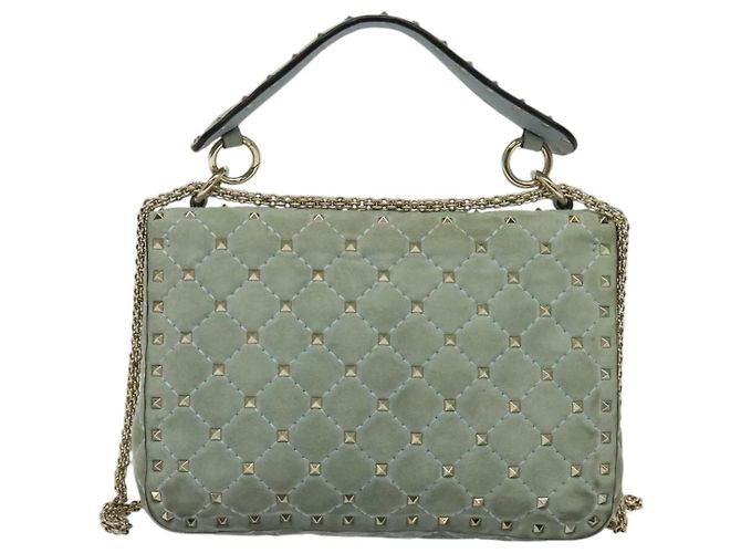 VALENTINO Borsa a spalla con catena e borchie in suede blu chiaro argento autentica 123555 - vista 2