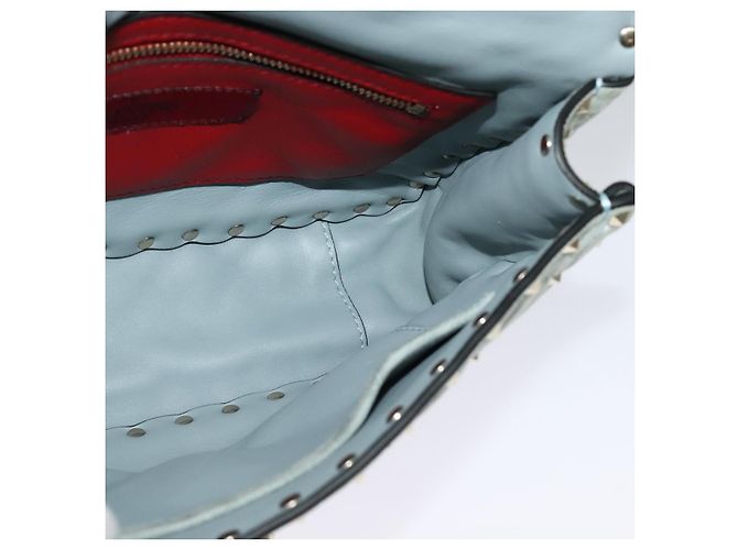 VALENTINO Borsa a spalla con catena e borchie in suede blu chiaro argento autentica 123555 - vista 20