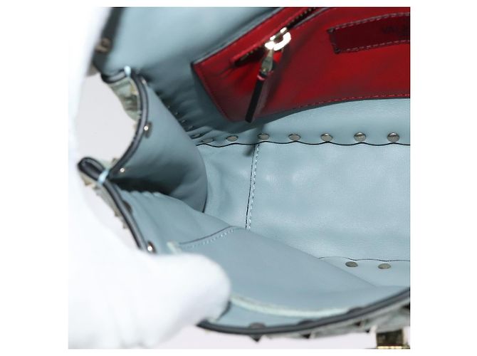VALENTINO Borsa a spalla con catena e borchie in suede blu chiaro argento autentica 123555 - vista 21