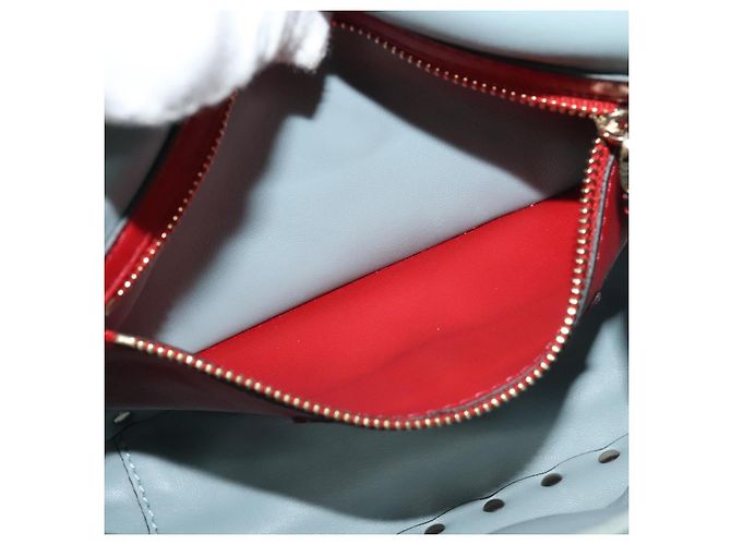 VALENTINO Borsa a spalla con catena e borchie in suede blu chiaro argento autentica 123555 - vista 22