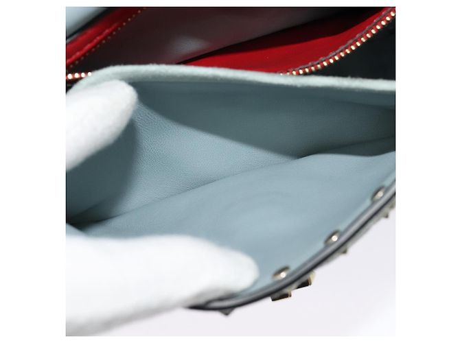 VALENTINO Borsa a spalla con catena e borchie in suede blu chiaro argento autentica 123555 - vista 23