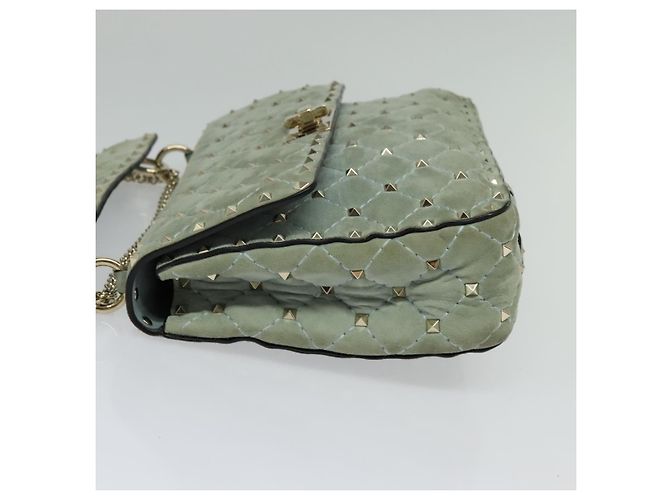 VALENTINO Borsa a spalla con catena e borchie in suede blu chiaro argento autentica 123555 - vista 3