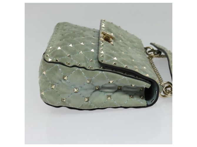 VALENTINO Borsa a spalla con catena e borchie in suede blu chiaro argento autentica 123555 - vista 4