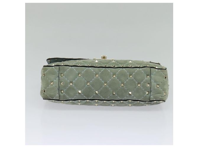 VALENTINO Borsa a spalla con catena e borchie in suede blu chiaro argento autentica 123555 - vista 5