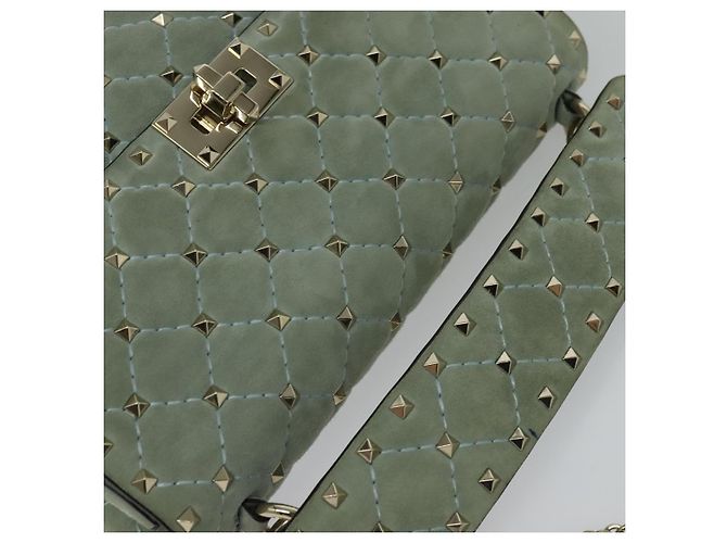 VALENTINO Borsa a spalla con catena e borchie in suede blu chiaro argento autentica 123555 - vista 6
