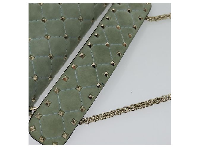 VALENTINO Borsa a spalla con catena e borchie in suede blu chiaro argento autentica 123555 - vista 7