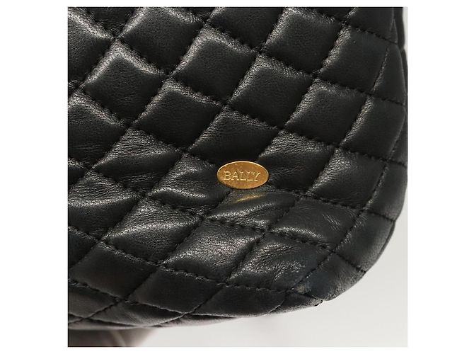 BALLY Bolsa de Ombro de Couro Preta Dourada Auth 124841 Preto Dourado - vista 18