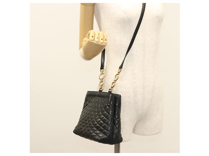 BALLY Bolsa de Ombro de Couro Preta Dourada Auth 124841 Preto Dourado - vista 27