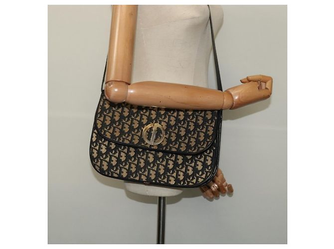 Bolso de hombro de lona Trotter Christian Dior azul marino dorado Auth BD2210 - vista 21