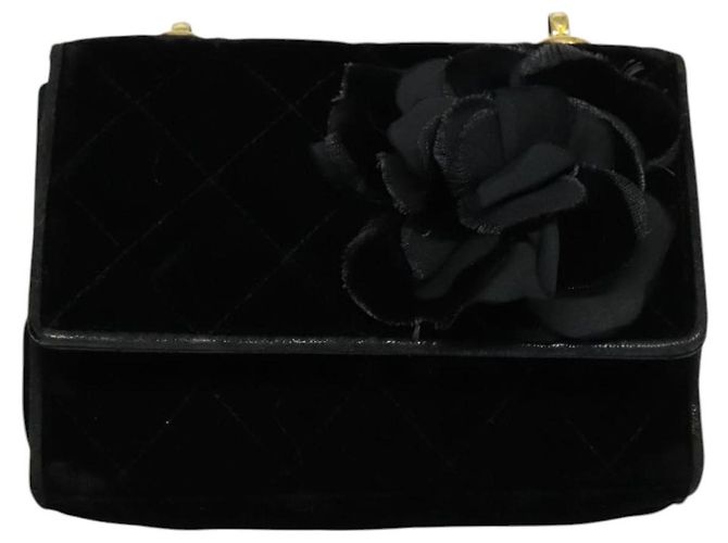 CHANEL Matelassé Camelia Borsa a Spalla con Catena Velluto Nero Oro CC Auth bs26015 D'oro - vista 13