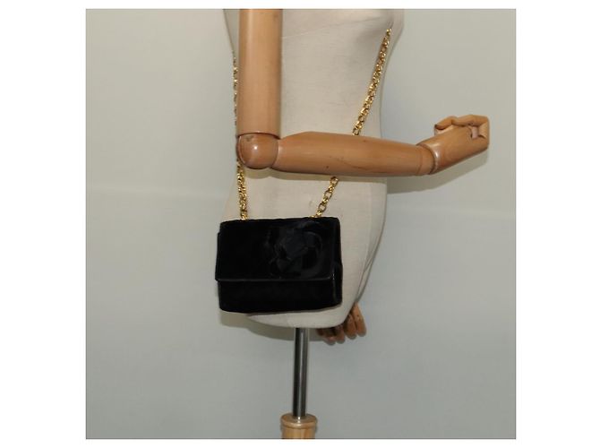 CHANEL Matelassé Camelia Borsa a Spalla con Catena Velluto Nero Oro CC Auth bs26015 D'oro - vista 21