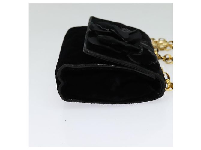 CHANEL Matelassé Camelia Borsa a Spalla con Catena Velluto Nero Oro CC Auth bs26015 D'oro - vista 4